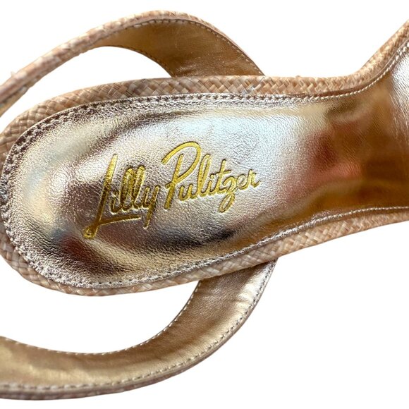 Lilly Pulitzer May Nude Bamboo Inspired Ankle Strap Block Heel Sandal Size 9 - Picture 5 of 9